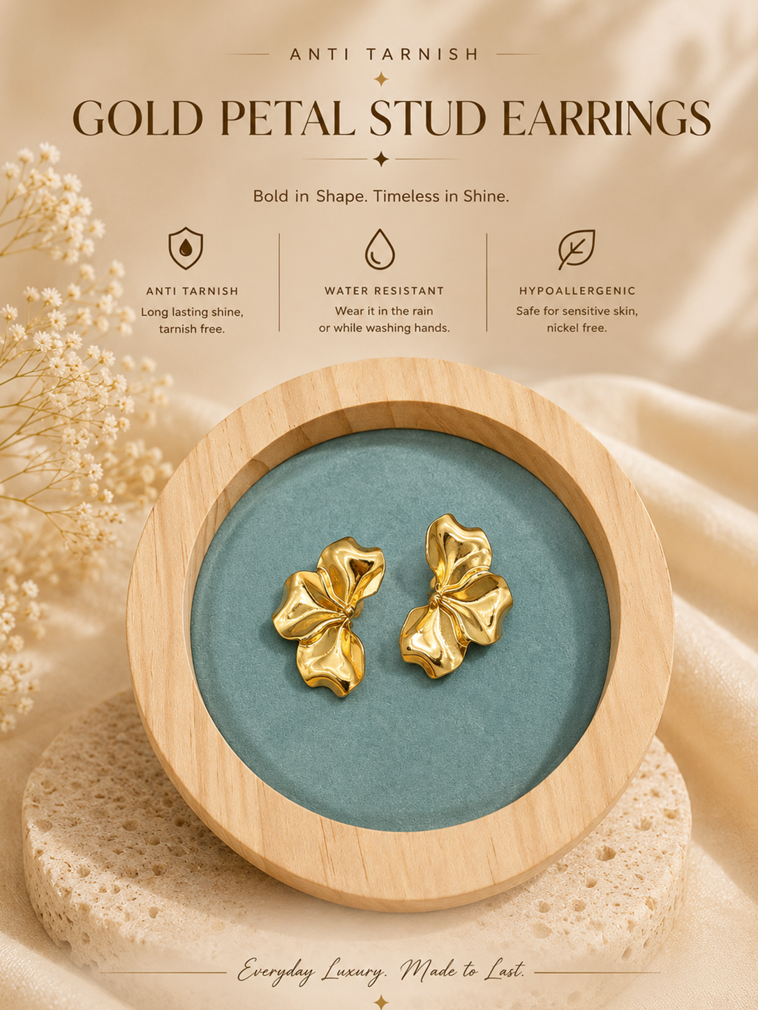 Gold Petal Earring - Anti Tarnish