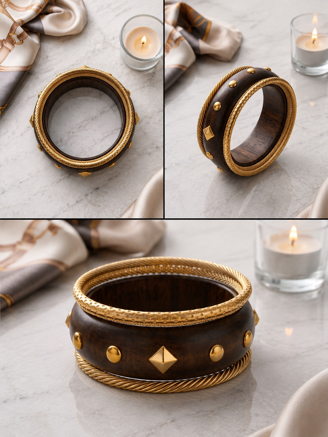 Heritage Wood & Gold Cuff Bracelet