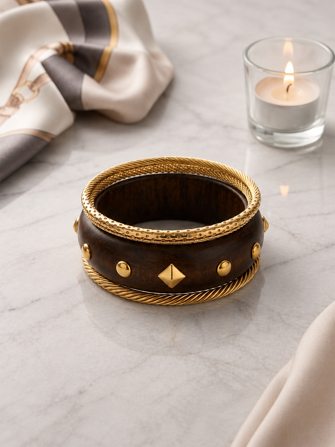 Heritage Wood & Gold Cuff Bracelet