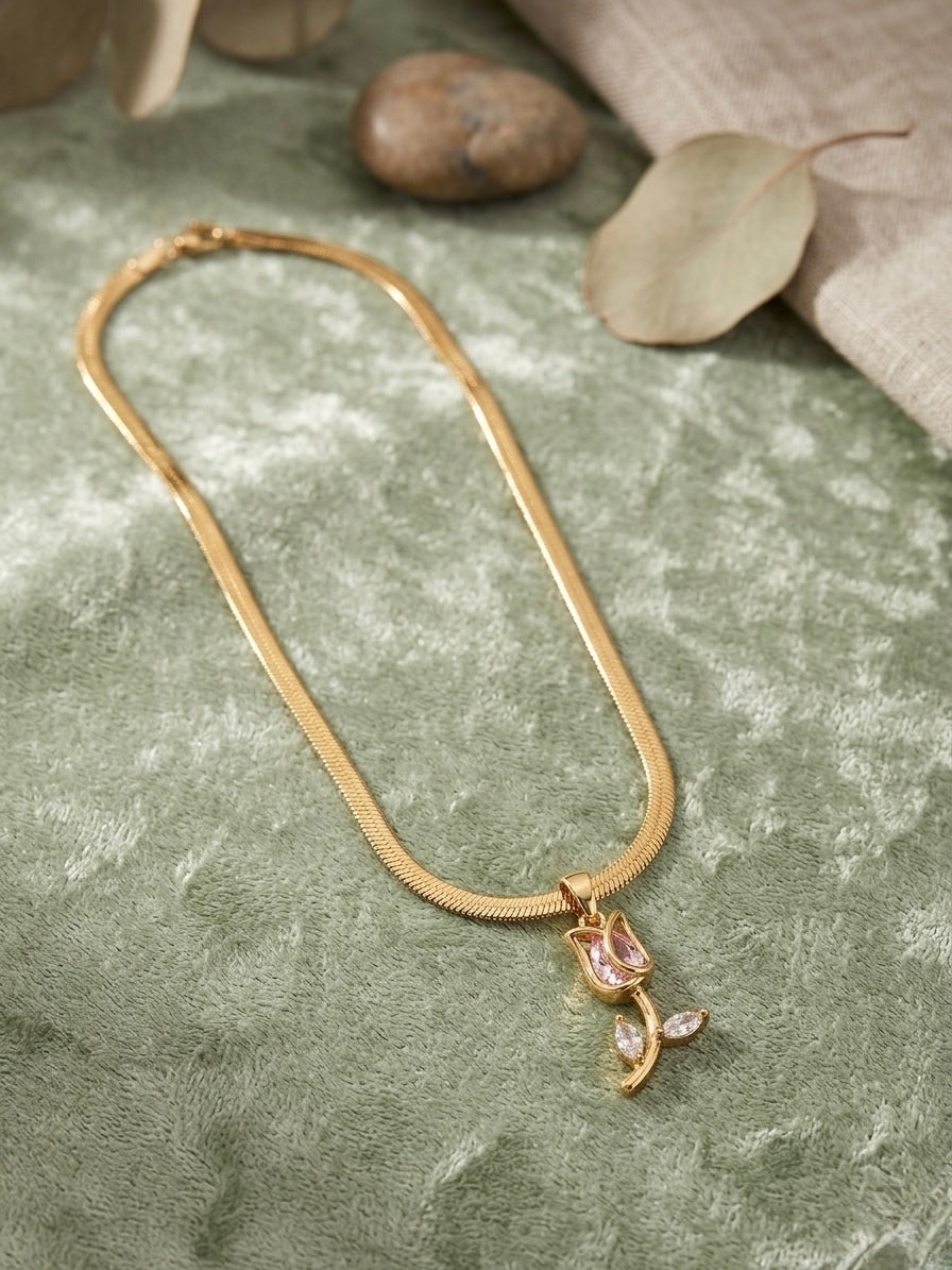 Pink Tulip Necklace - ANTI TARNISH