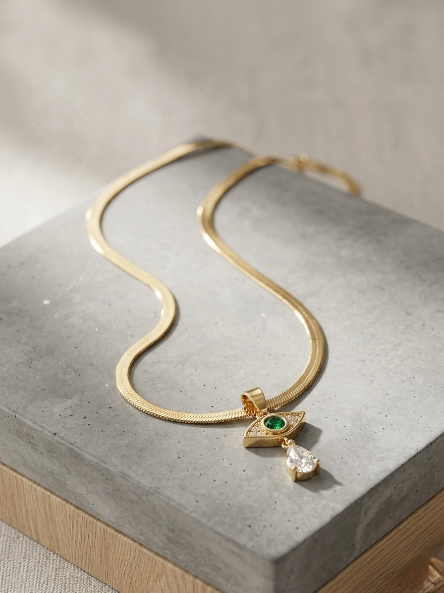 Emerald Eye Necklace- ANTI TARNISH
