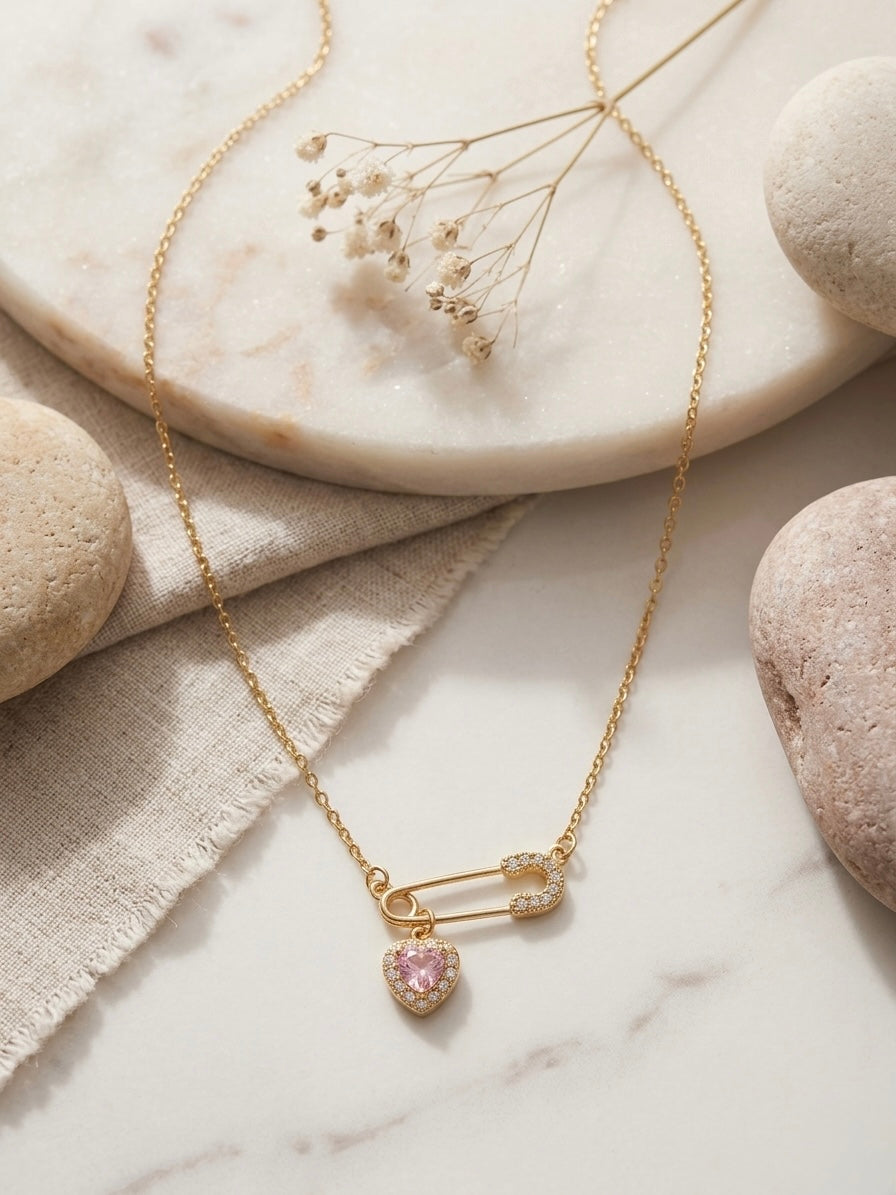 Blush Heart Pin Necklace ANTI TARNISH