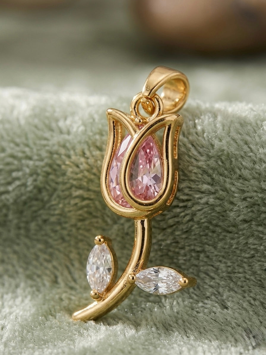 Pink Tulip Necklace - ANTI TARNISH