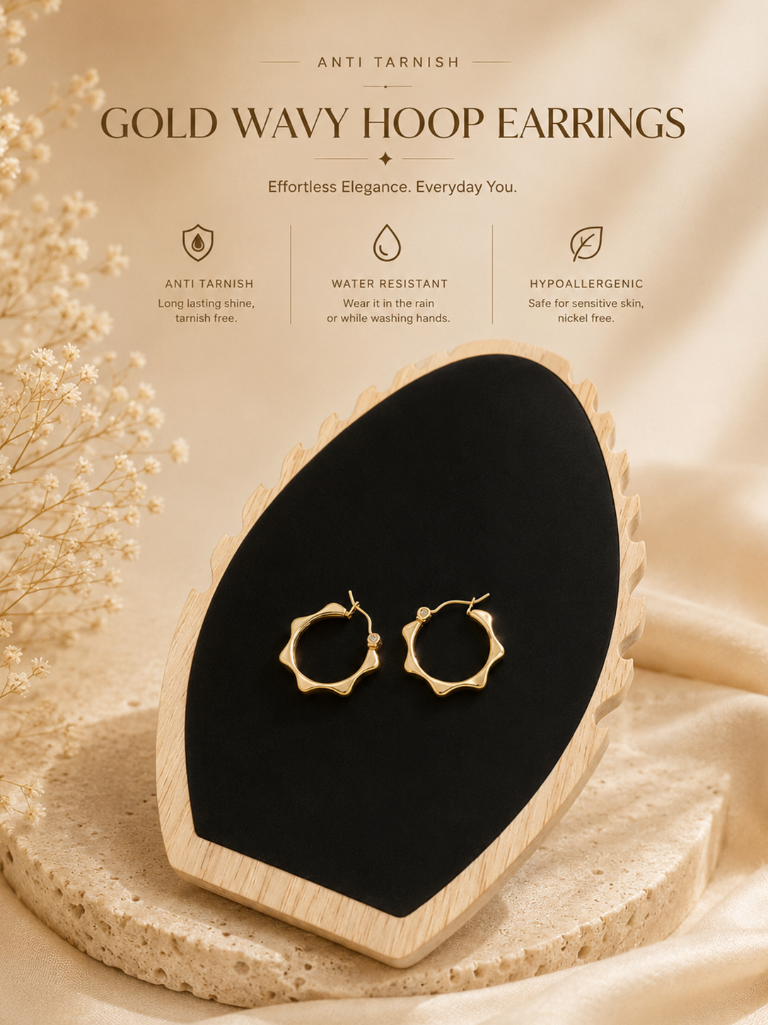 Gold Wavy Hoops